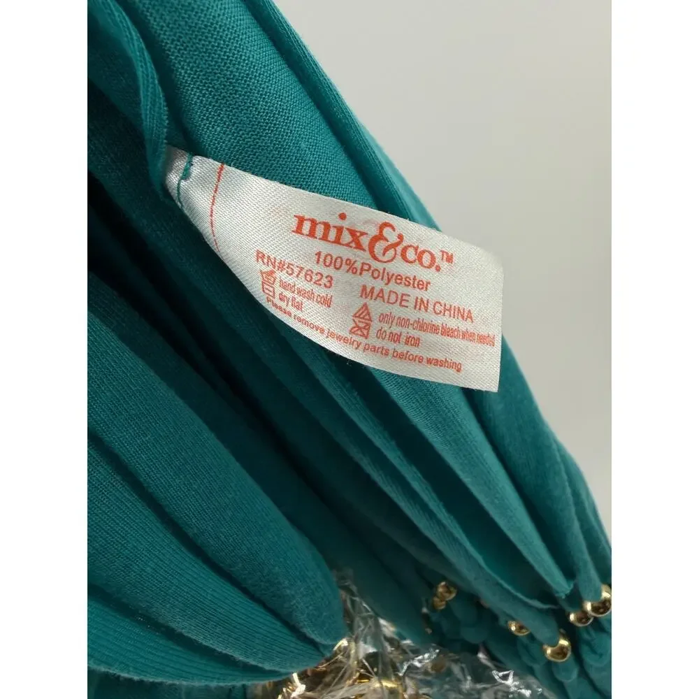 Teal Jewelry Scarf Rhinestone Cross Charm Tassel Necklace Scarf Statement OS